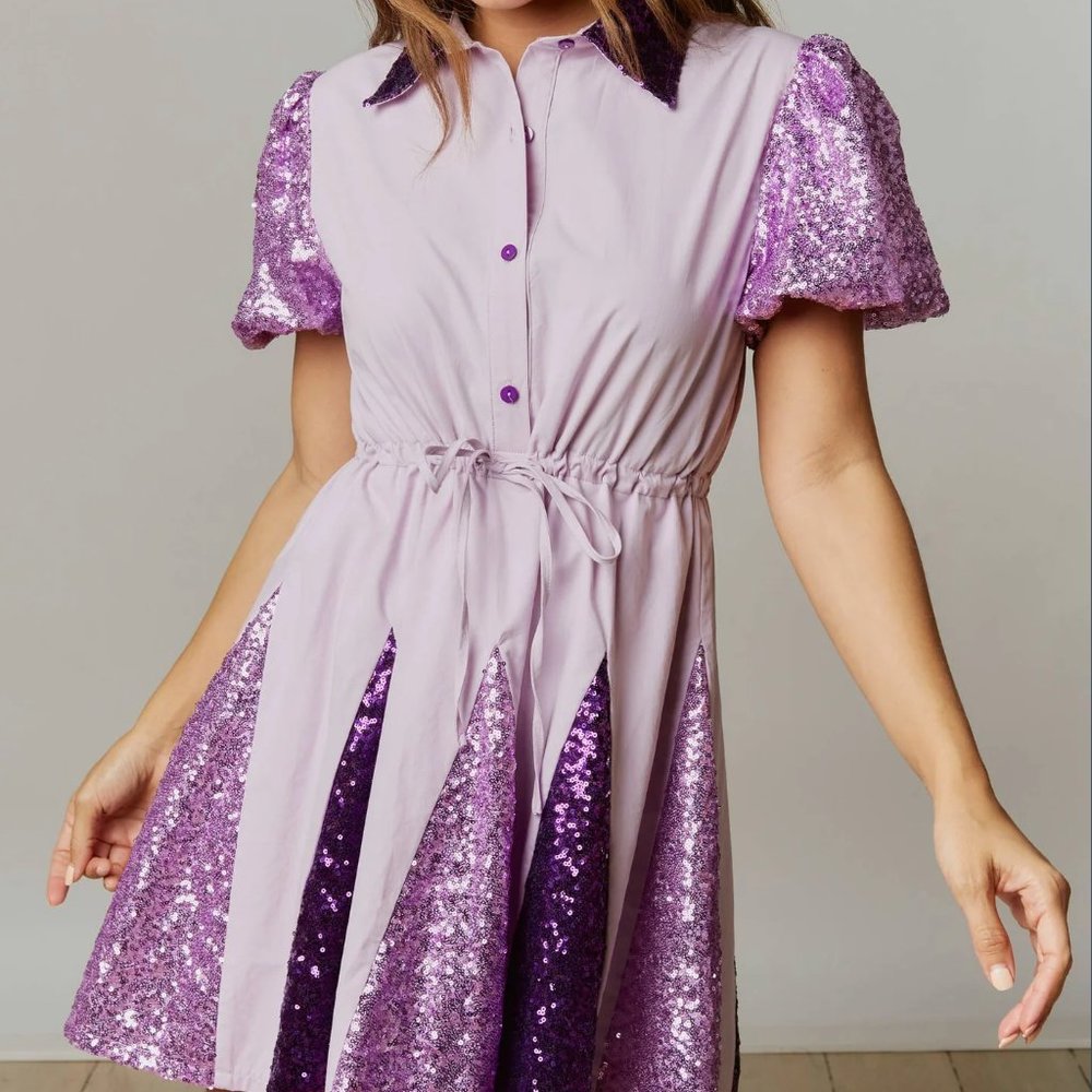 Fantastic Fawn Lavender and Purple Sequin Fit-and-Flare Dress